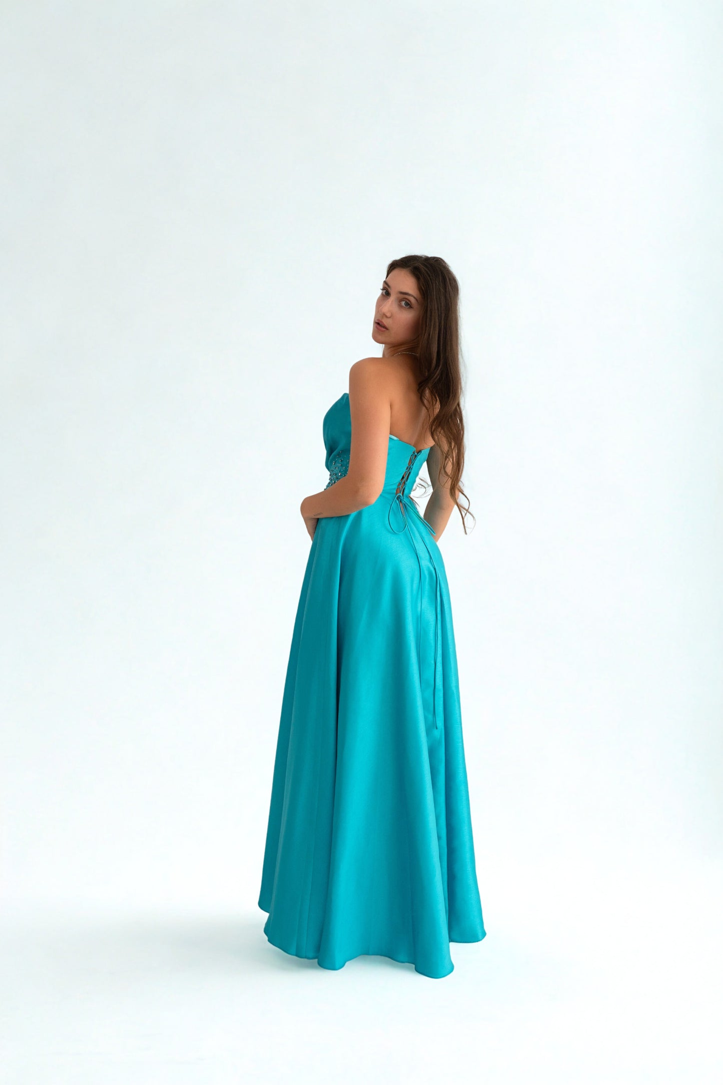 Rochie de ocazie cu umerii goi și croi prințesă - Aurora Glow (AT3) - Baby Blue