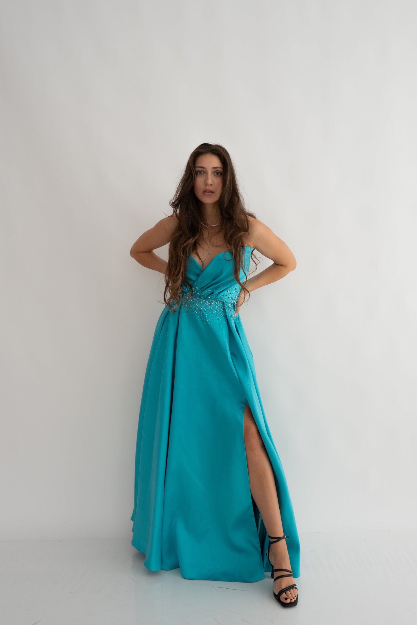 Rochie de ocazie cu umerii goi și croi prințesă - Aurora Glow (AT3) - Baby Blue