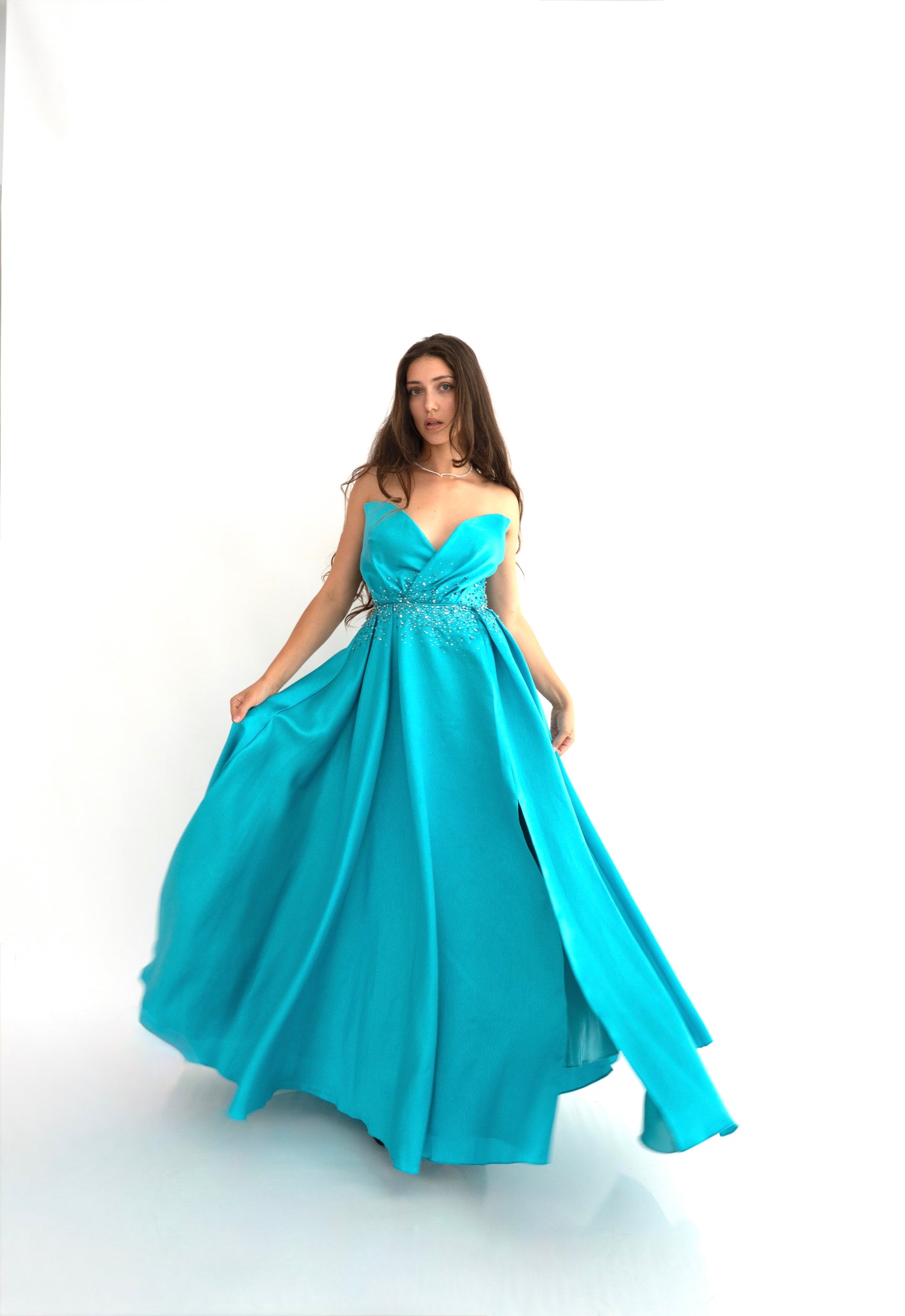 Rochie de ocazie cu umerii goi și croi prințesă - Aurora Glow (AT3) - Baby Blue