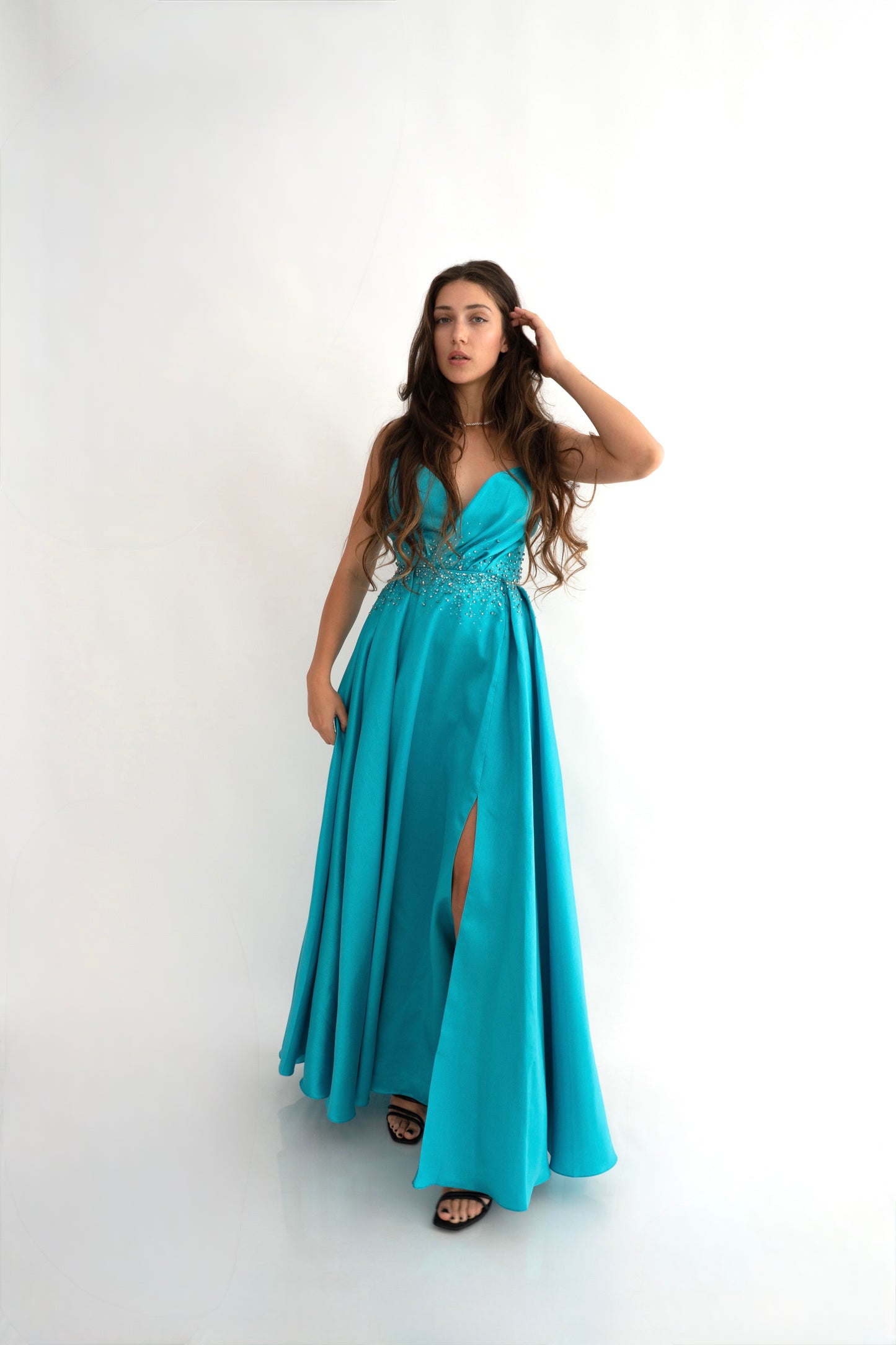 Rochie de ocazie cu umerii goi și croi prințesă - Aurora Glow (AT3) - Baby Blue