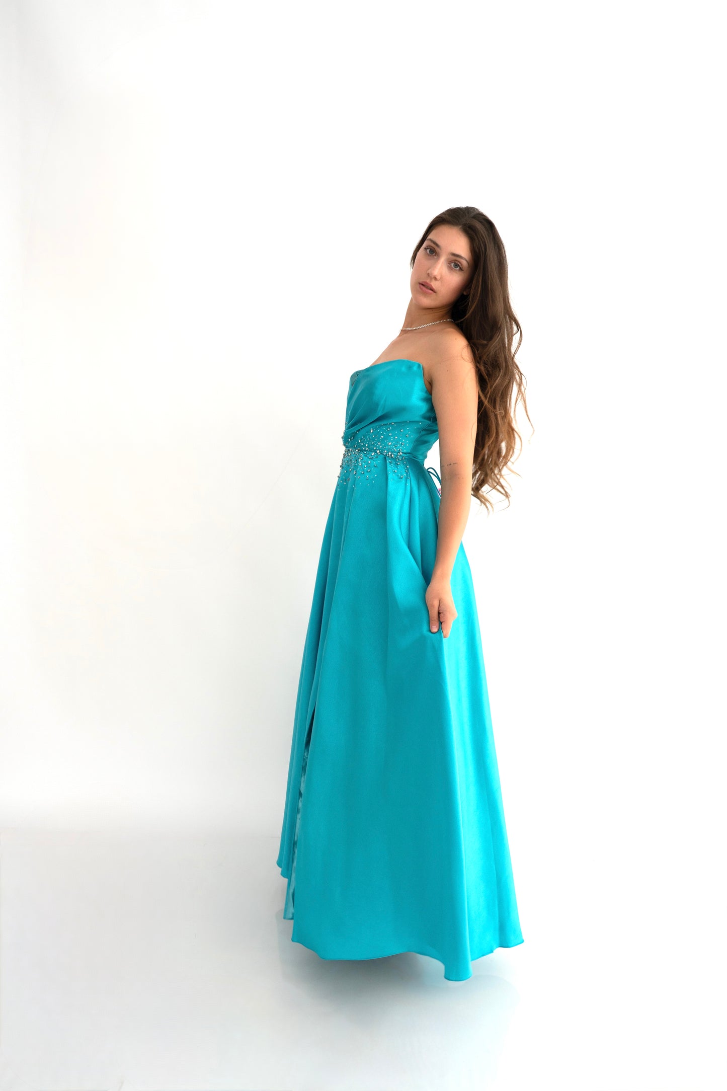 Rochie de ocazie cu umerii goi și croi prințesă - Aurora Glow (AT3) - Baby Blue