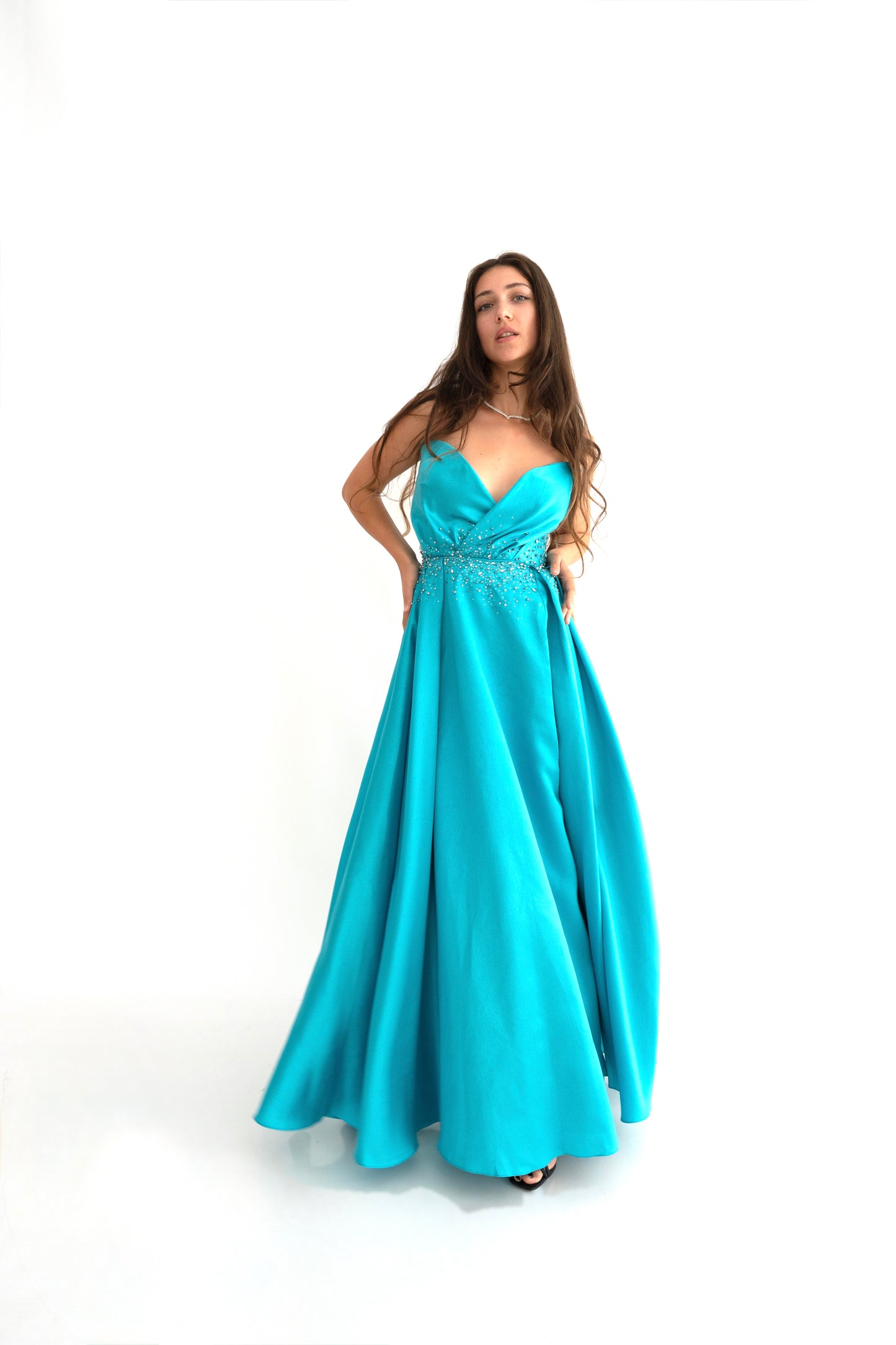 Rochie de ocazie cu umerii goi și croi prințesă - Aurora Glow (AT3) - Baby Blue