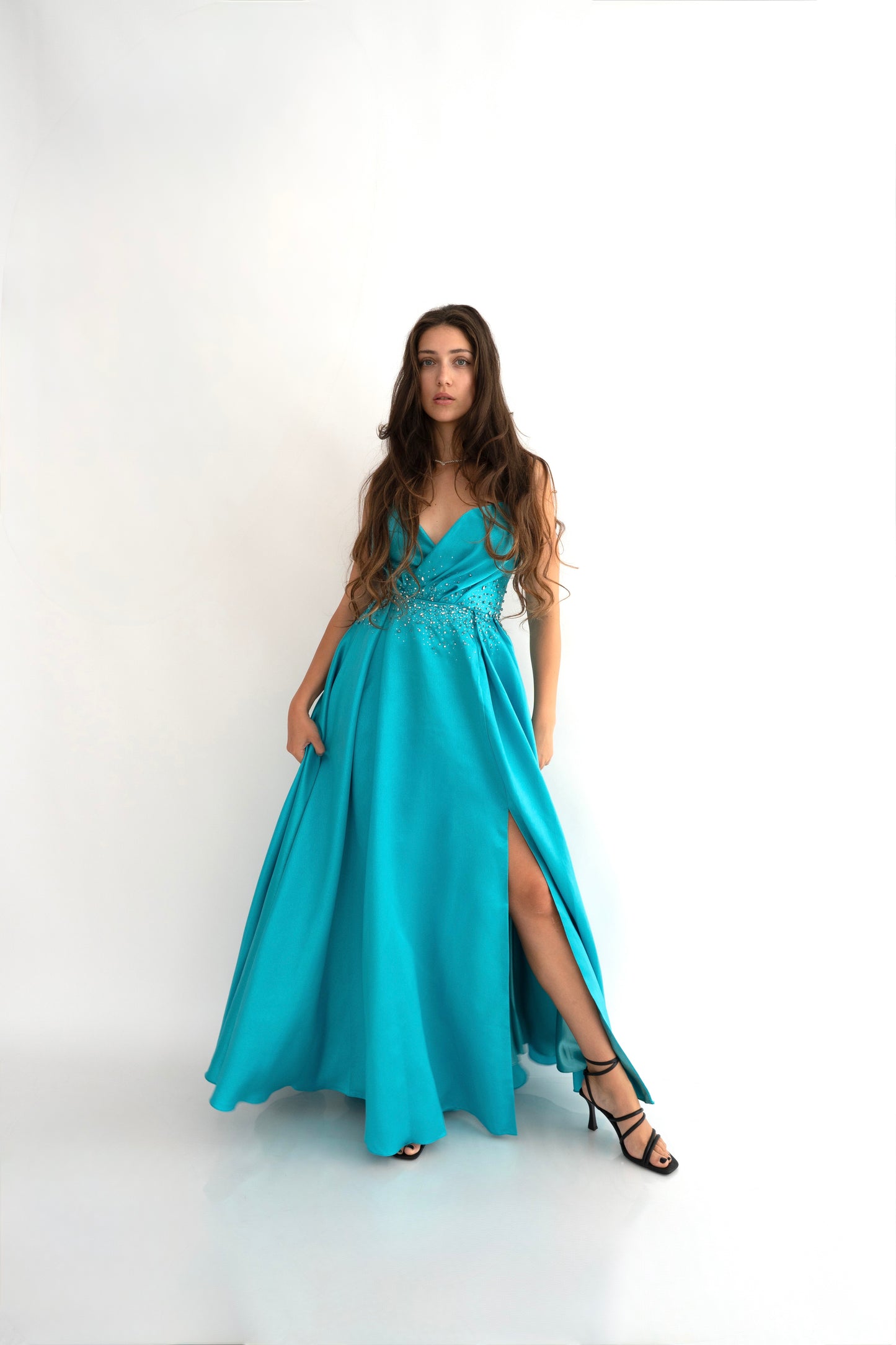 Rochie de ocazie cu umerii goi și croi prințesă - Aurora Glow (AT3) - Baby Blue