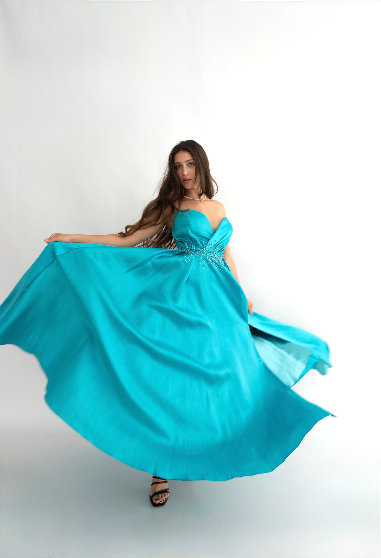 Rochie de ocazie cu umerii goi și croi prințesă - Aurora Glow (AT3) - Baby Blue