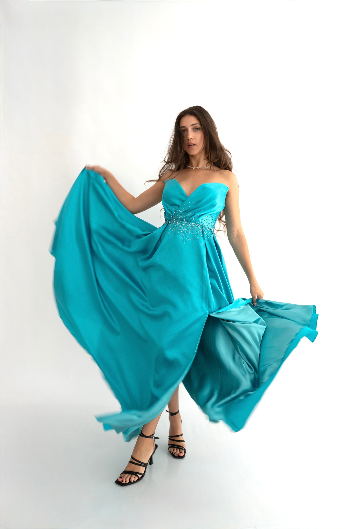 Rochie de ocazie cu umerii goi și croi prințesă - Aurora Glow (AT3) - Baby Blue