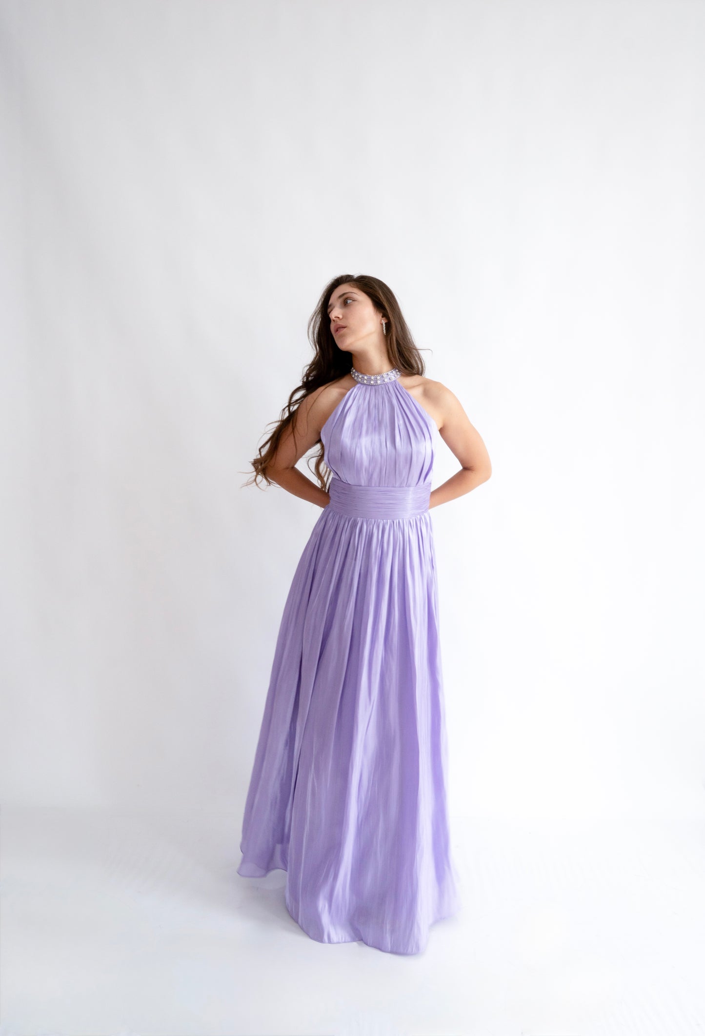 Rochie lunga nunta Halter Neck cu Strasuri – Celeste Glow (AT2) - Liliac