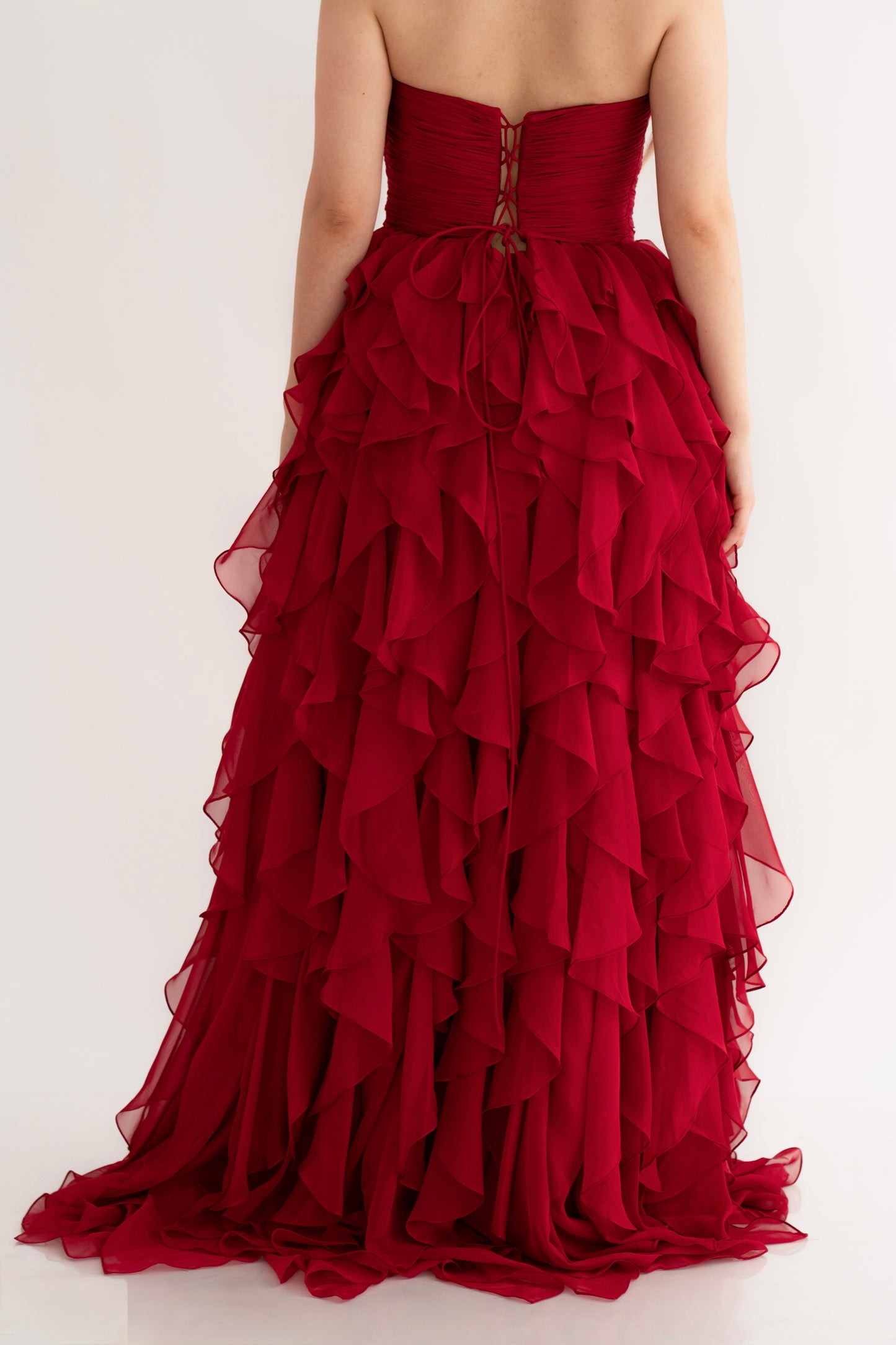 Rochie de Seară prințesă, decolteu inimă și cu Volane - Ruffle Elegance (AT5) - Rosu
