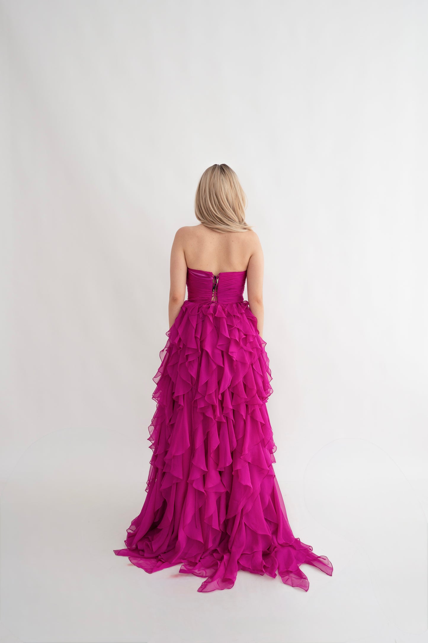 Rochie de Seară prințesă, decolteu inimă și cu Volane - Ruffle Elegance (AT5) - Magenta