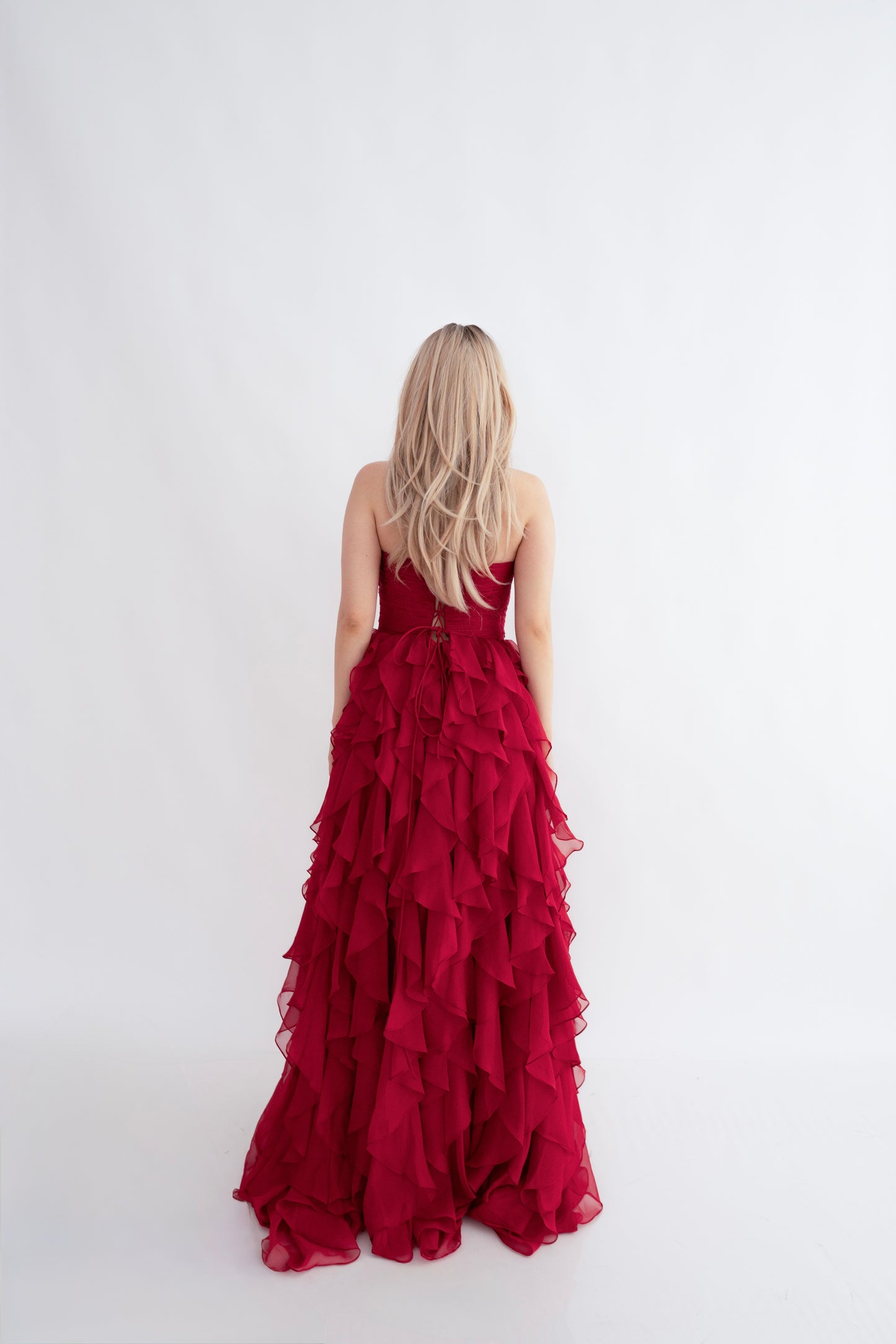 Rochie de Seară prințesă, decolteu inimă și cu Volane - Ruffle Elegance (AT5) - Rosu