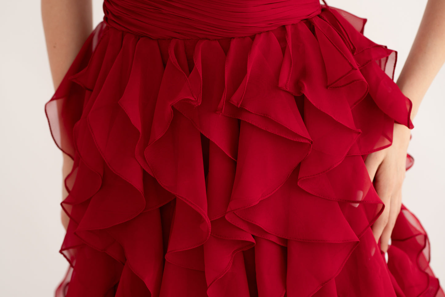 Rochie de Seară prințesă, decolteu inimă și cu Volane - Ruffle Elegance (AT5) - Rosu