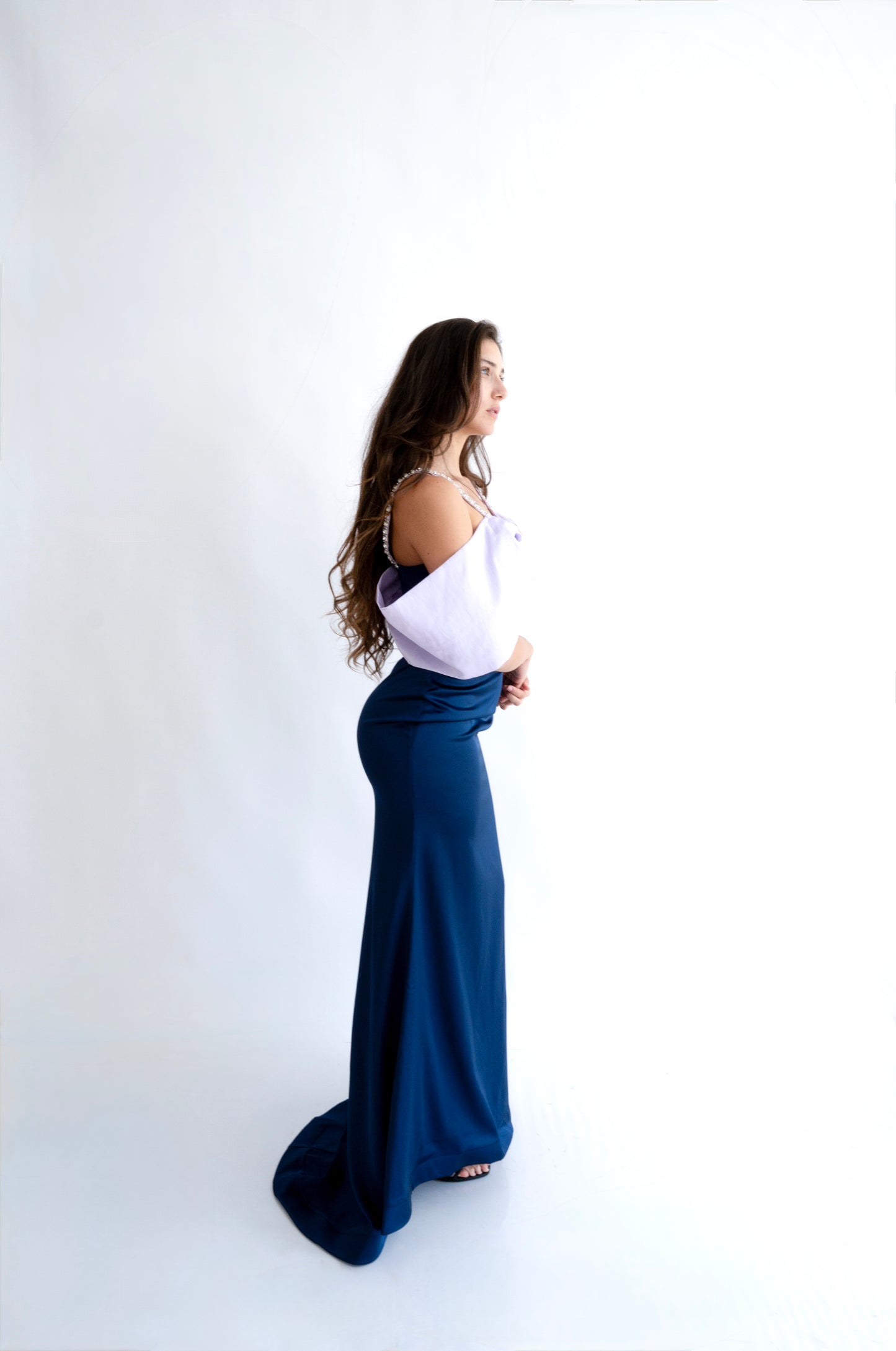 Rochie de Ocazie cu Bretele Strălucitoare și Fundă Maxi - Eleonora Bow Dress (AT6) - Albastru