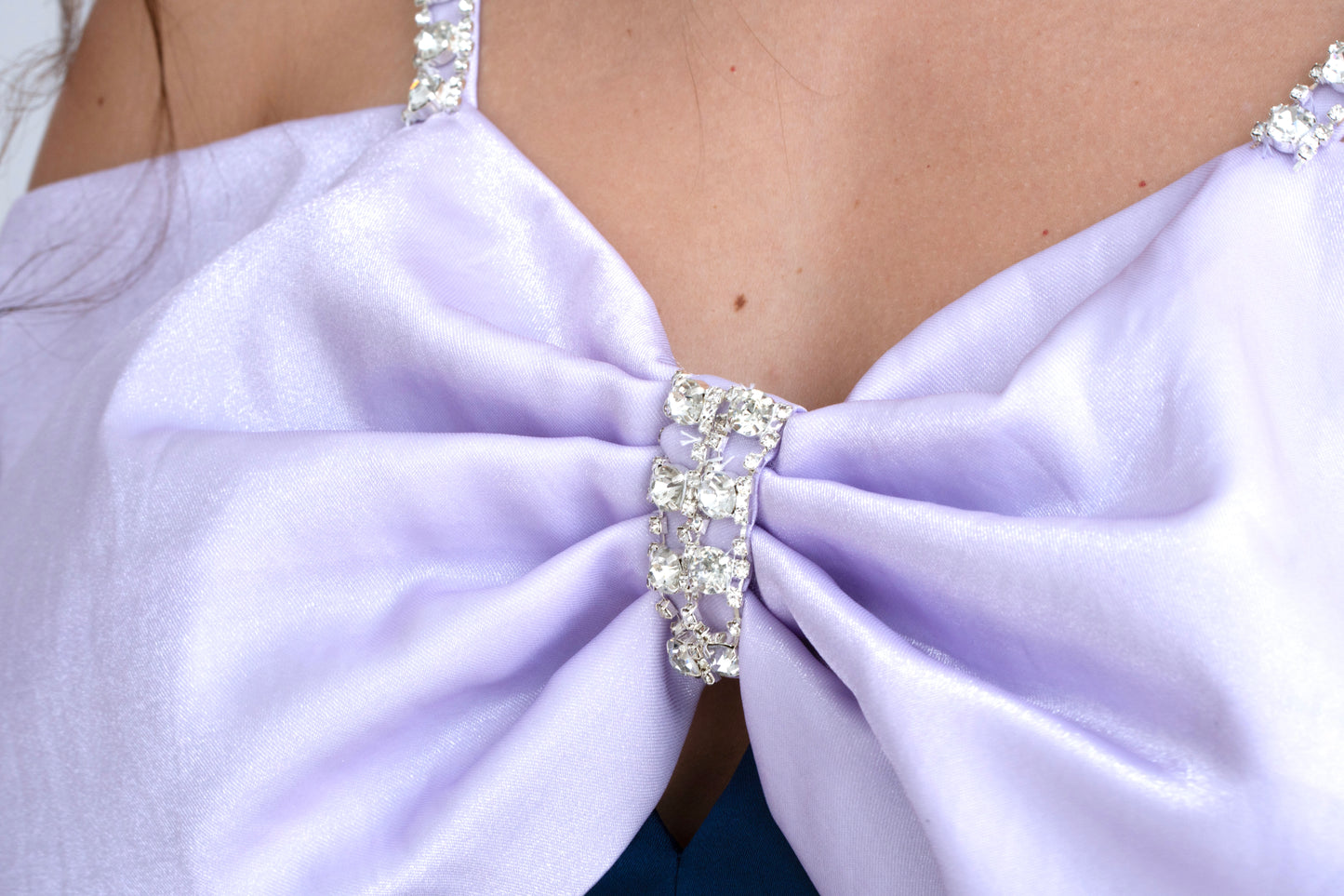 Rochie de Ocazie cu Bretele Strălucitoare și Fundă Maxi - Eleonora Bow Dress (AT6) - Albastru