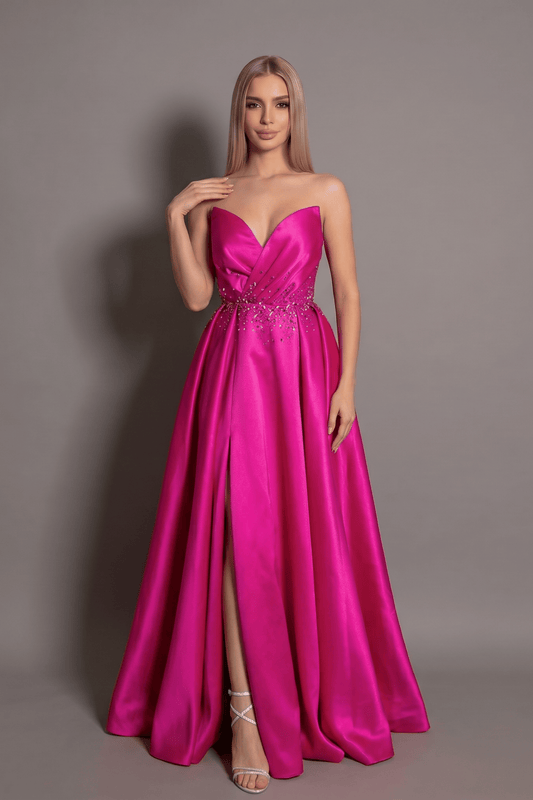 Rochie roz lungă Aurora Glow cu umeri goi și croi prințesă Eleonora Luxe - imagine 2