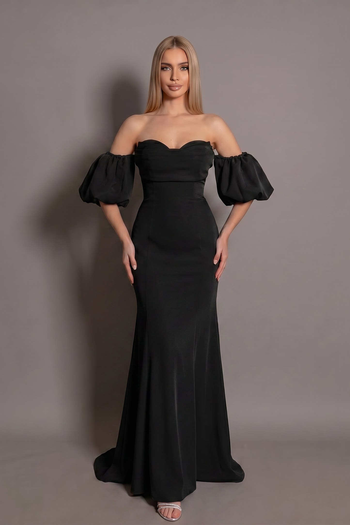 Rochie lungă Mermaid Luxe stil sirenă fără bretele cu mâneci detașabile Eleonora Luxe - imagine 3