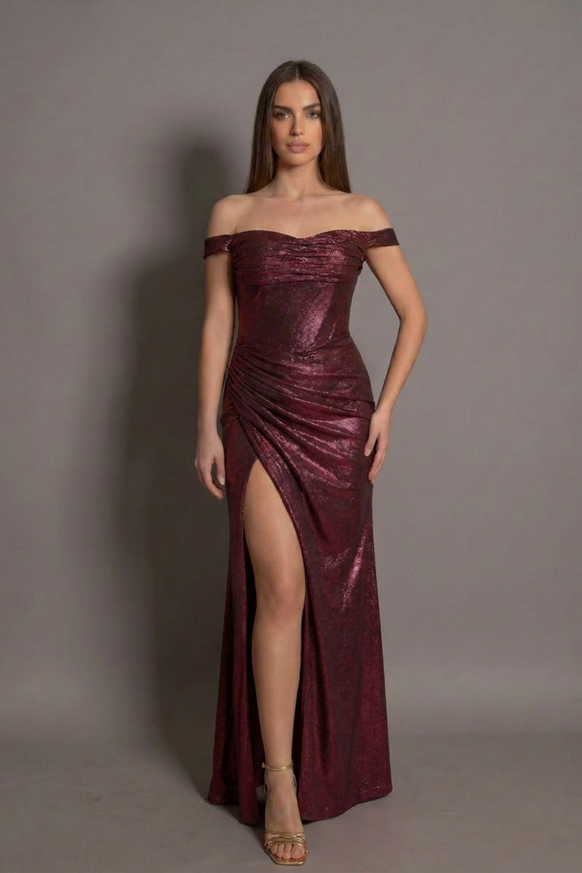 Rochie lungă de seară Sofia cu umeri goi și șliț lateral Eleonora Luxe - imagine 11