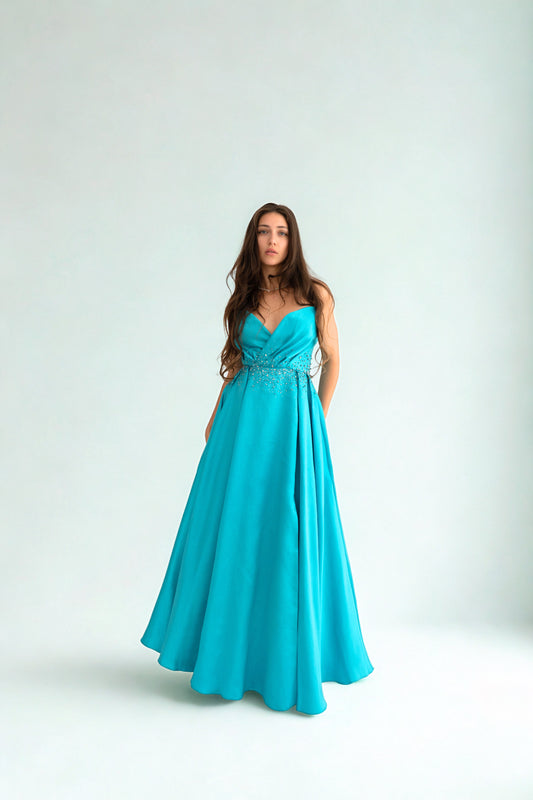 Rochie de ocazie cu umerii goi și croi prințesă - Aurora Glow (AT3) - Baby Blue