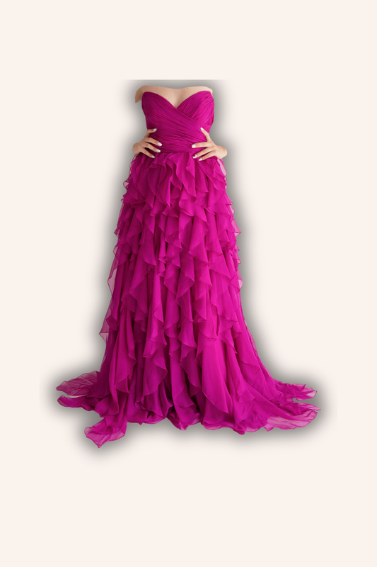 Rochie de Seară prințesă, decolteu inimă și cu Volane - Ruffle Elegance (AT5) - Magenta