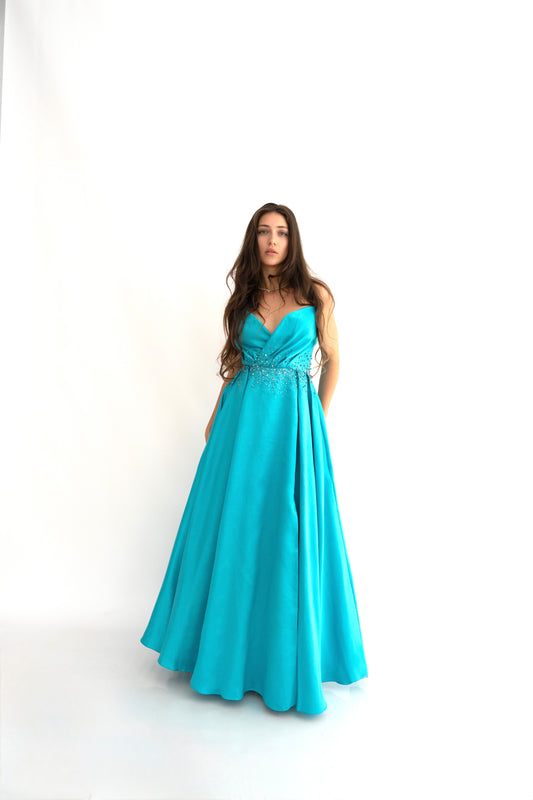 Rochie de ocazie cu umerii goi și croi prințesă - Aurora Glow (AT3) - Baby Blue