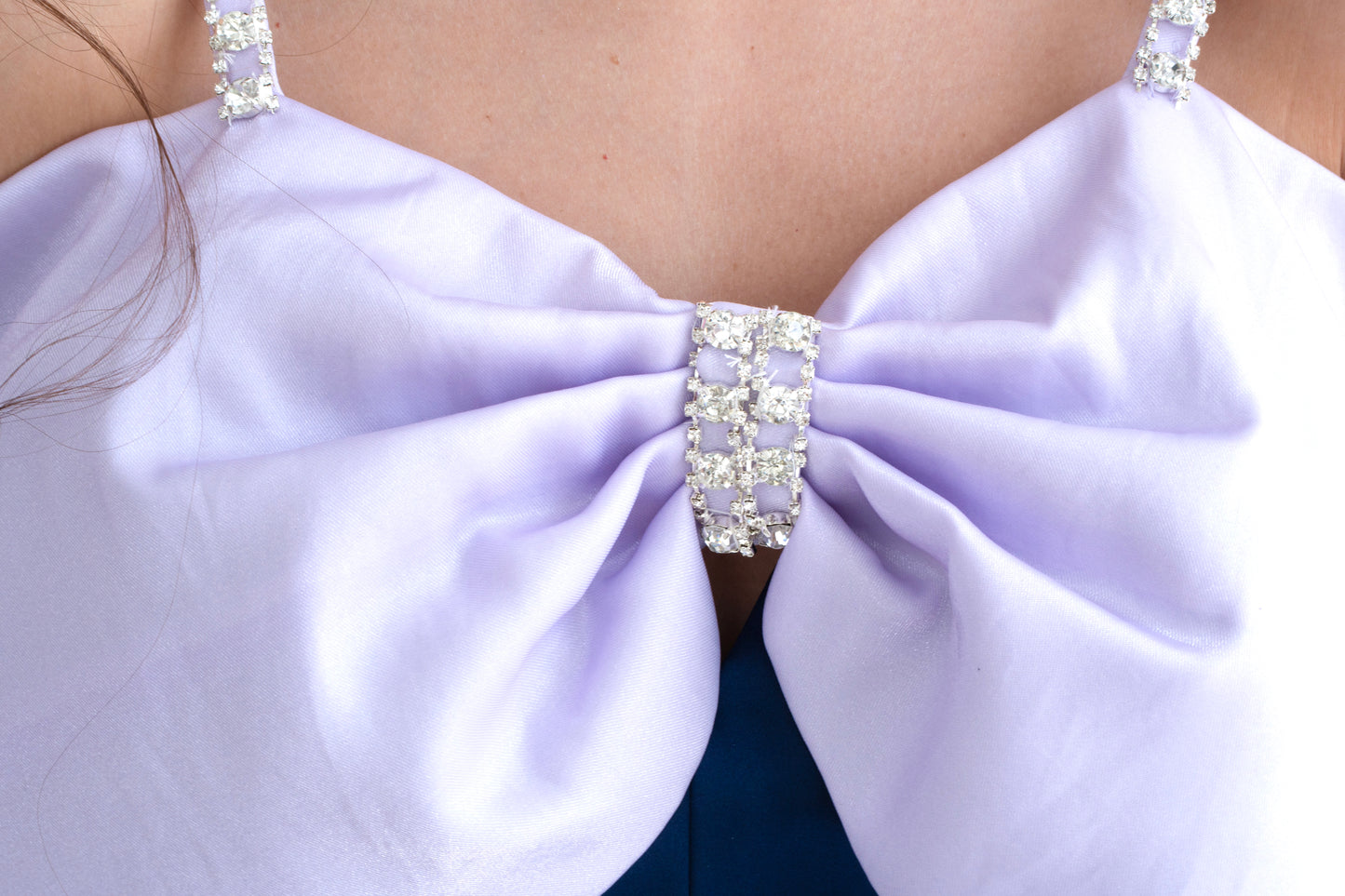 Rochie de Ocazie cu Bretele Strălucitoare și Fundă Maxi - Eleonora Bow Dress (AT6) - Albastru