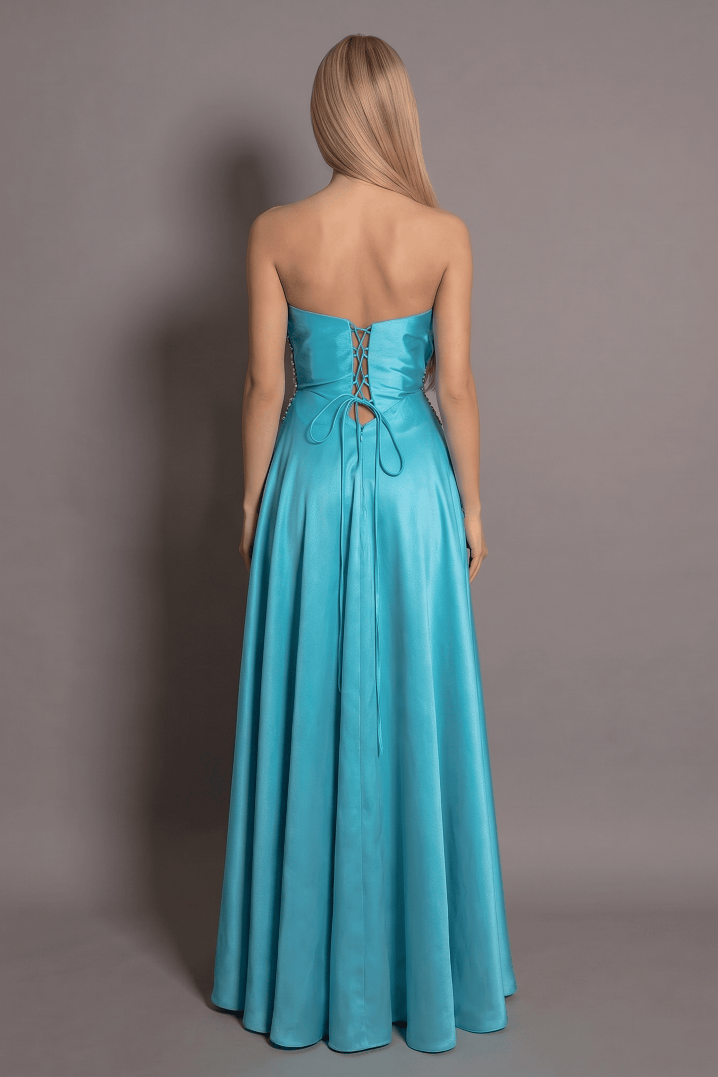Rochie baby blue lungă Aurora Glow cu umeri goi și croi prințesă Eleonora Luxe - imagine 4