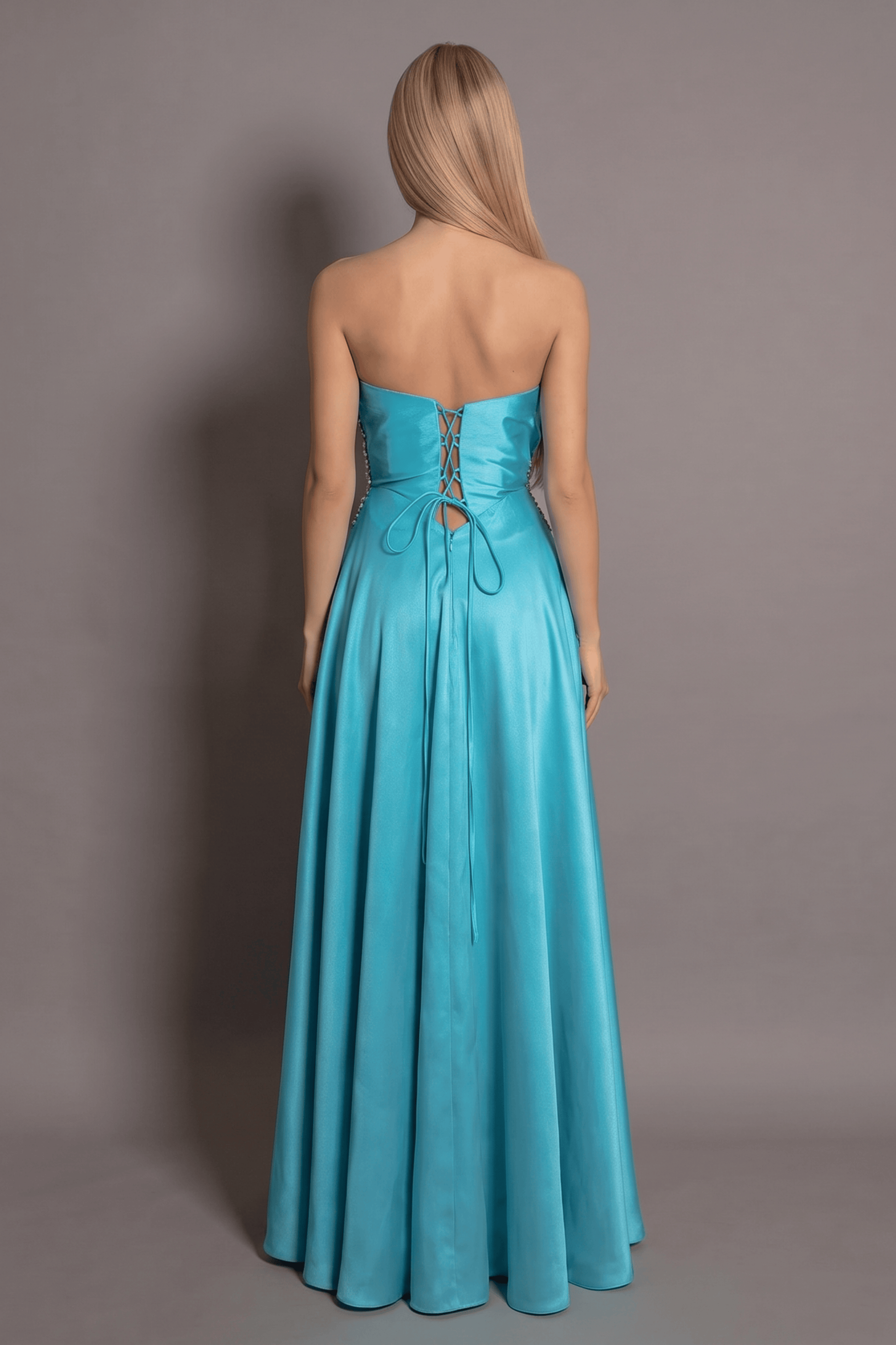 Rochie baby blue lungă Aurora Glow cu umeri goi și croi prințesă Eleonora Luxe - imagine 4