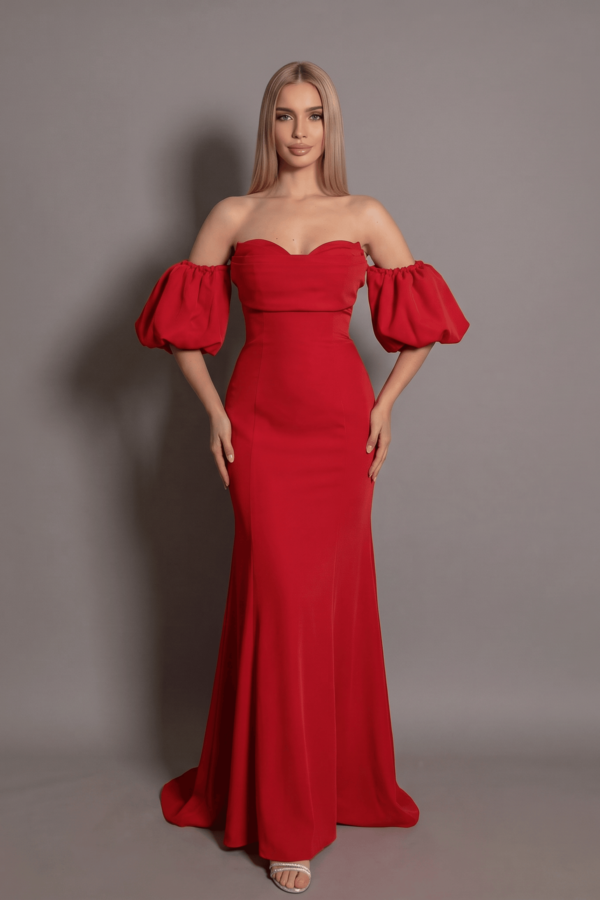 Rochie lungă Mermaid Luxe stil sirenă fără bretele cu mâneci detașabile Eleonora Luxe - imagine 1