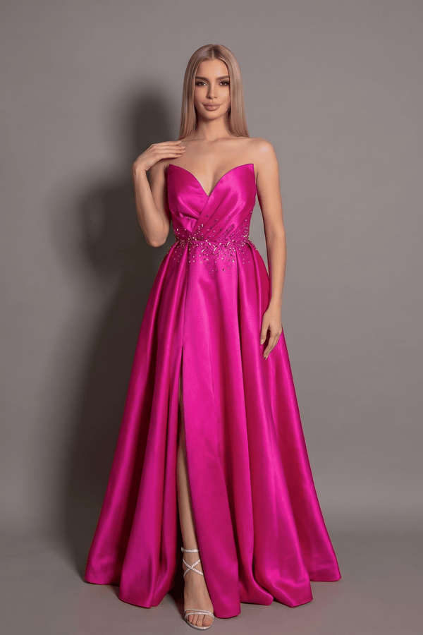 Rochie roz lungă Aurora Glow cu umeri goi și croi prințesă Eleonora Luxe - imagine 2