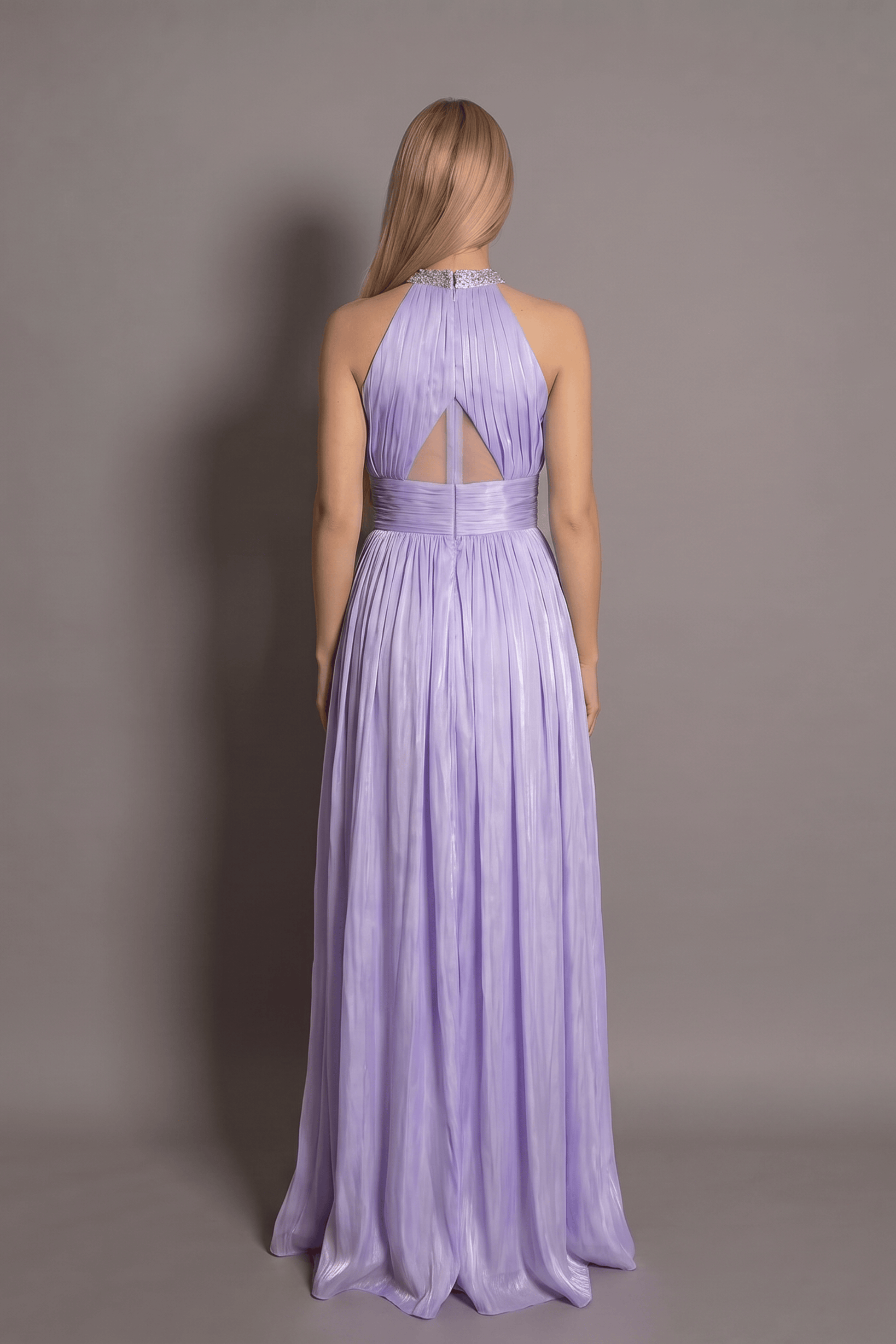 Rochie liliac lungă Celeste Glow halter neck cu strasuri Eleonora Luxe - imagine 2