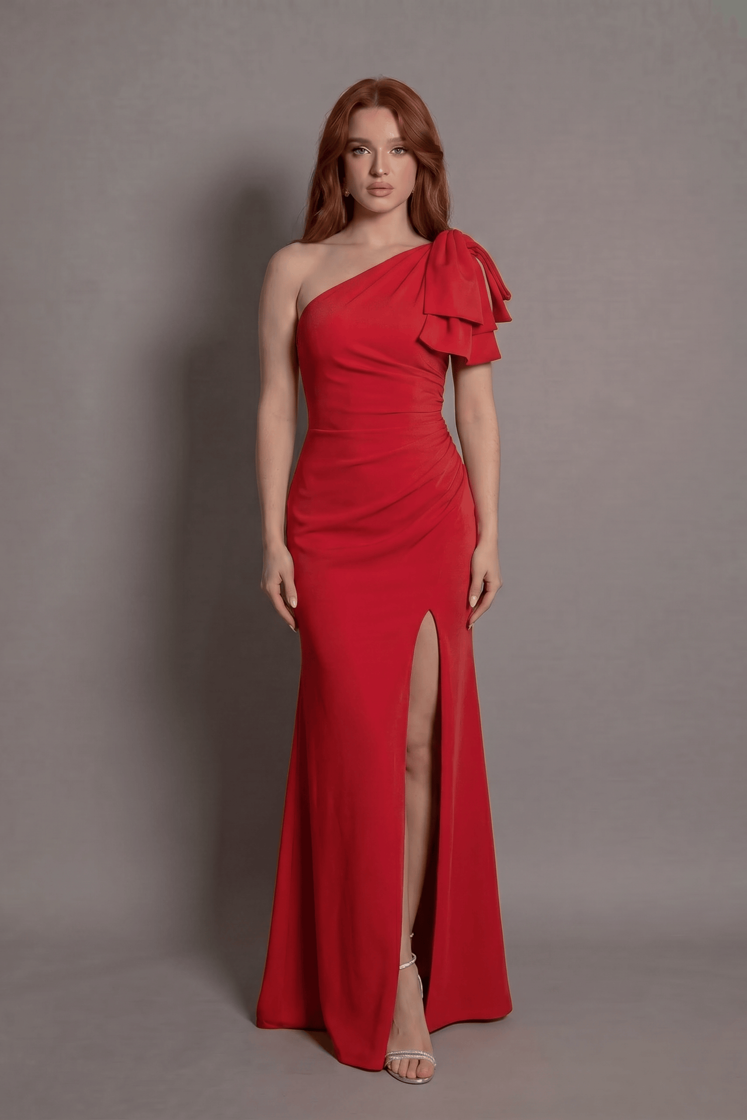 Rochie lungă Eleonora Rose Bow cu șliț și fundă pe un umăr Eleonora Luxe - imagine 1