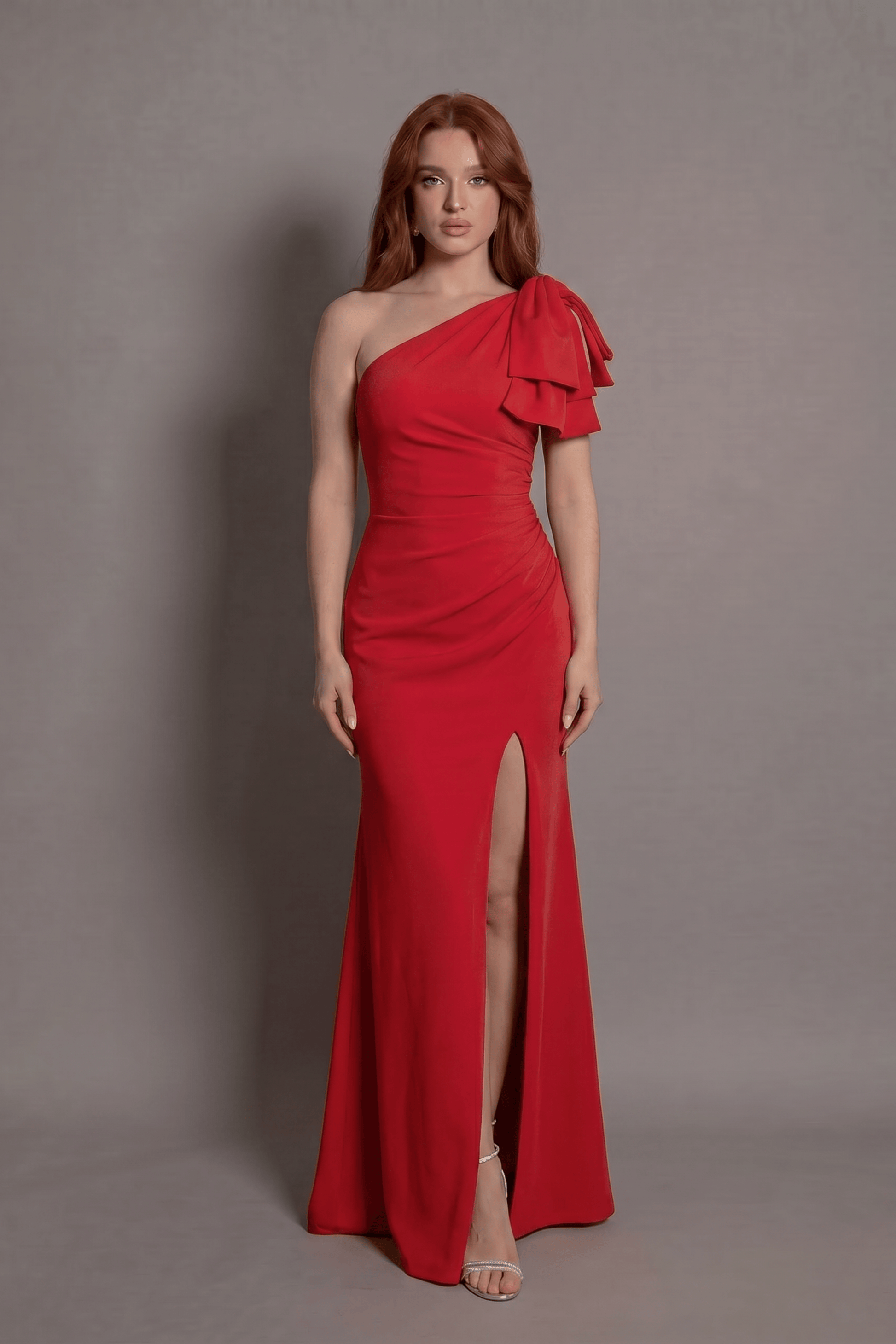 Rochie lungă Eleonora Rose Bow cu șliț și fundă pe un umăr Eleonora Luxe - imagine 1