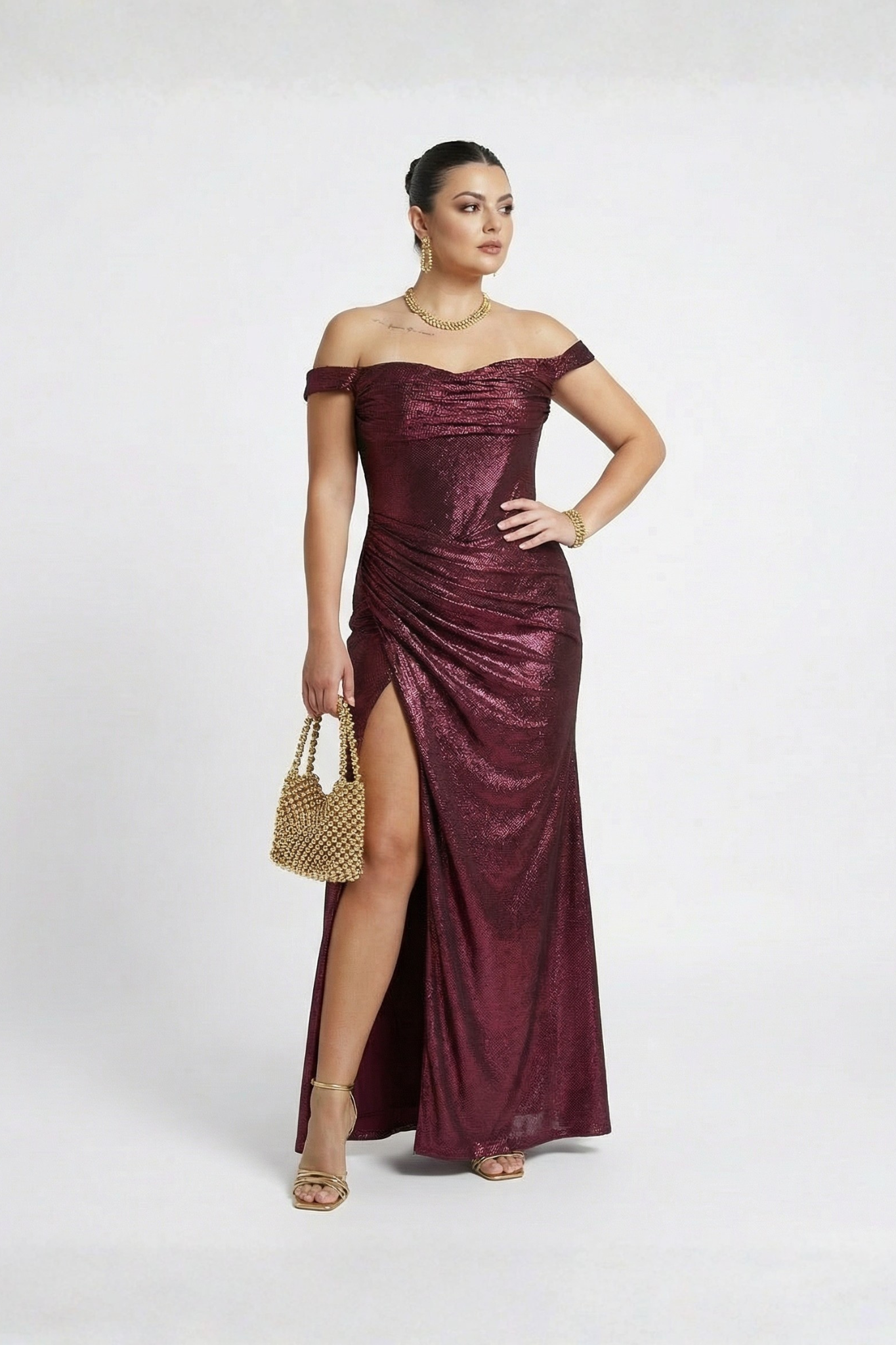 Rochie lungă de seară Sofia cu umeri goi și șliț lateral Eleonora Luxe - imagine 10