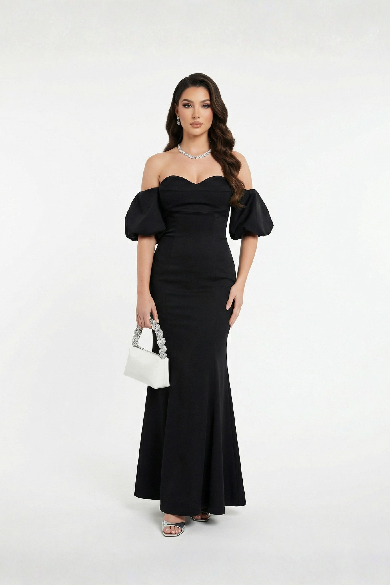Rochie lungă Mermaid Luxe stil sirenă fără bretele cu mâneci detașabile Eleonora Luxe - imagine 10